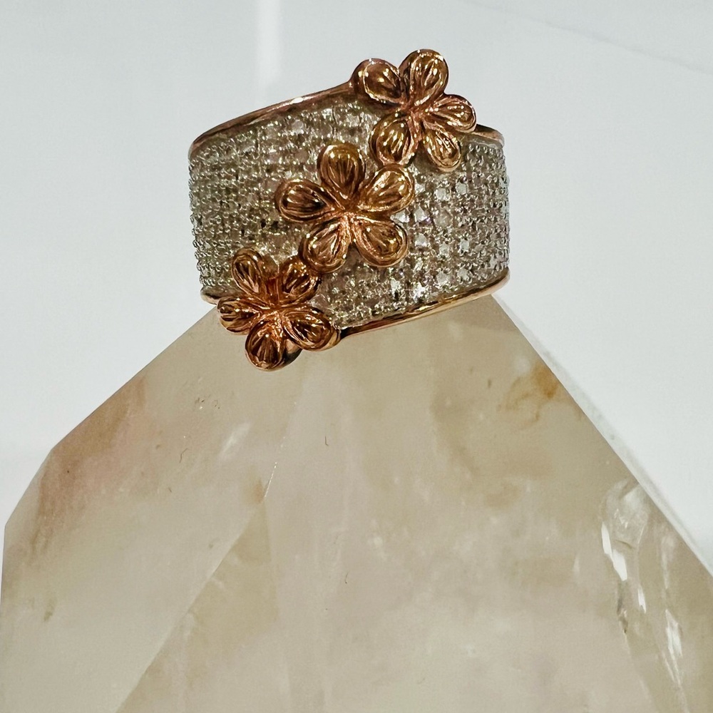 Ross-Simons 925 Sterling Rose Gold Pave CZ Wide Band Statement Ring Sz 7
